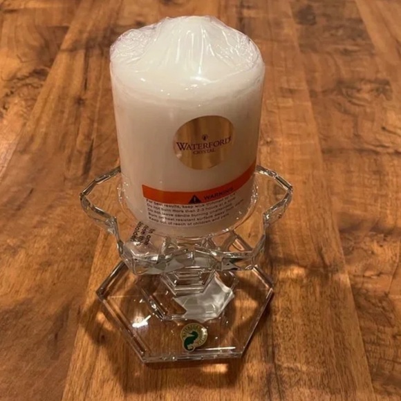 Waterford Paradisio Lead Crystal 4" Pillar Candle Holder & Candle - Picture 10 of 11